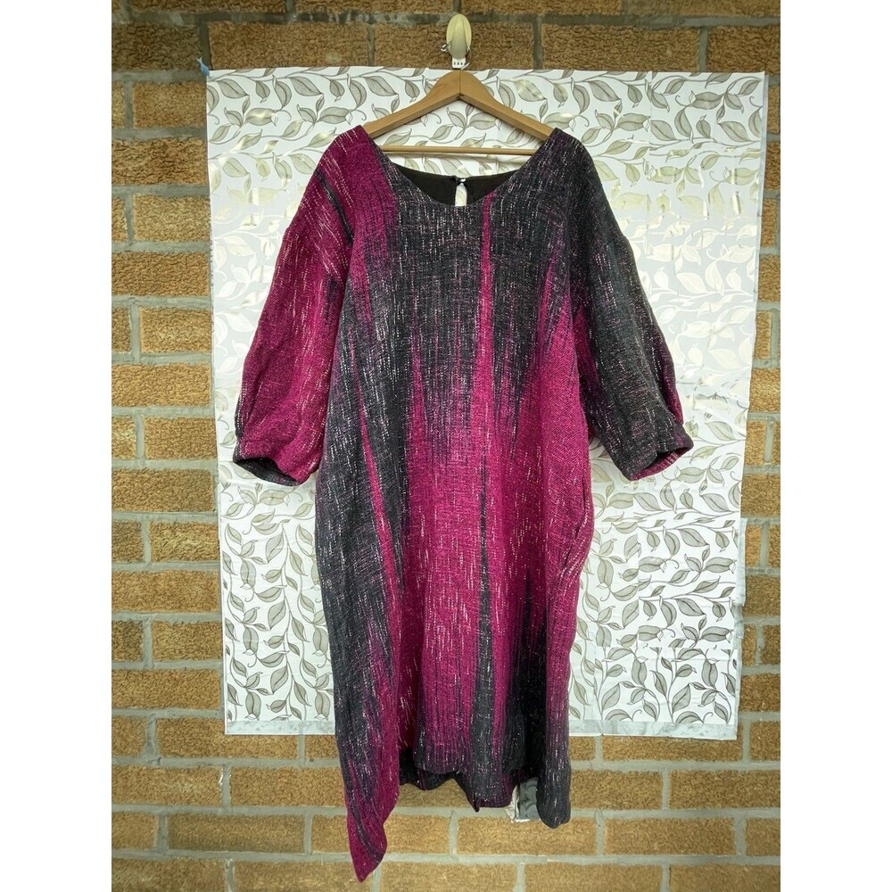 Candiss Ann Cole Handwoven Art to Wear Dress | Pink Metallic Avant Garde Caftan